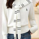 Casual Versatile Fake Two-Piece Striped Shawl Hooded Knitted Cardigan