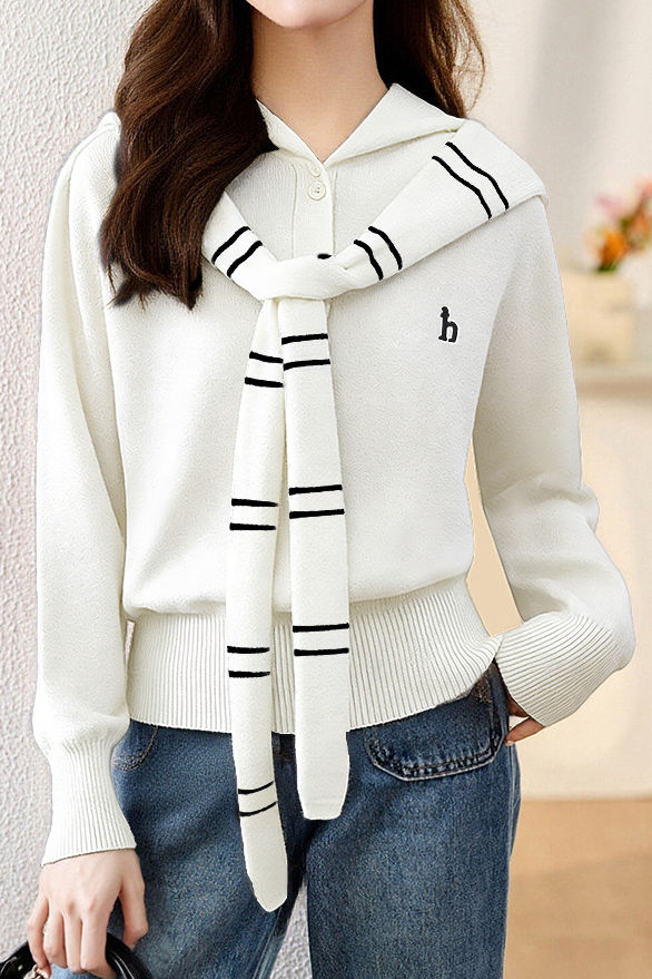 Casual Versatile Fake Two-Piece Striped Shawl Hooded Knitted Cardigan