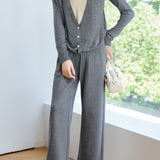 Casual Versatile Homewear Fake Two-Piece Knitted Top And Pants Two-Piece Set