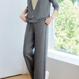 Casual Versatile Homewear Fake Two-Piece Knitted Top And Pants Two-Piece Set