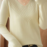 Casual V-Neck Jacquard Solid-Color Knitted Top