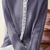 Casual Minimalist Crew Neck Lace Placket Knitted Cardigan