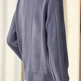 Casual Minimalist Crew Neck Lace Placket Knitted Cardigan