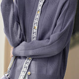 Casual Minimalist Crew Neck Lace Placket Knitted Cardigan