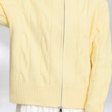 Casual Versatile Solid-Color Turtleneck Double-Zipper Cable-Knit Ribbed Cardigan