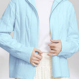 Casual Versatile Solid-Color Turtleneck Double-Zipper Cable-Knit Ribbed Cardigan