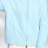 Casual Versatile Solid-Color Turtleneck Double-Zipper Cable-Knit Ribbed Cardigan