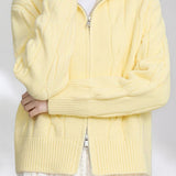 Casual Versatile Solid-Color Turtleneck Double-Zipper Cable-Knit Ribbed Cardigan