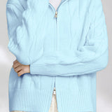 Casual Versatile Solid-Color Turtleneck Double-Zipper Cable-Knit Ribbed Cardigan