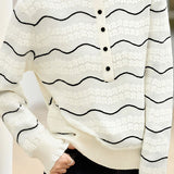Casual Versatile Color-Block Wave-Striped Lace-Trimmed Knitted Top