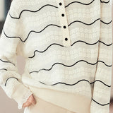 Casual Versatile Color-Block Wave-Striped Lace-Trimmed Knitted Top