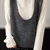 Casual Versatile U-Neck Sequined Sleeveless Vest