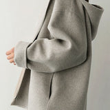 Casual Minimalist Hooded Woolen Solid-Color Cropped Coat