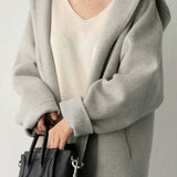 Casual Minimalist Hooded Woolen Solid-Color Cropped Coat