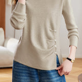 Casual Solid-Color Asymmetric Pleated Split Knitted Top