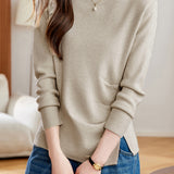 Casual Solid-Color Asymmetric Pleated Split Knitted Top