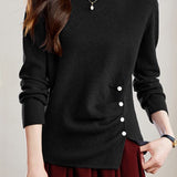 Casual Solid-Color Asymmetric Pleated Split Knitted Top