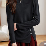 Casual Solid-Color Asymmetric Pleated Split Knitted Top
