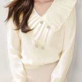 Casual Versatile Solid-Color Pleated Ruffle Knitted Top