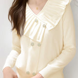 Casual Versatile Solid-Color Pleated Ruffle Knitted Top