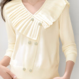 Casual Versatile Solid-Color Pleated Ruffle Knitted Top