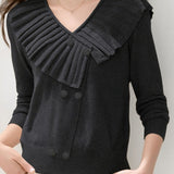 Casual Versatile Solid-Color Pleated Ruffle Knitted Top