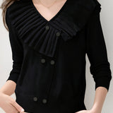 Casual Versatile Solid-Color Pleated Ruffle Knitted Top
