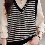 Casual Woolen Striped Knitted Vest