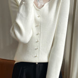 Elegant Temperament Floral Lace-Trimmed Knitted Top