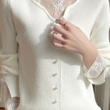 Elegant Temperament Floral Lace-Trimmed Knitted Top