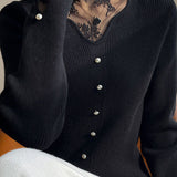 Elegant Temperament Floral Lace-Trimmed Knitted Top