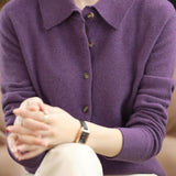 Casual Polo Collar Loose Knitted Cardigan