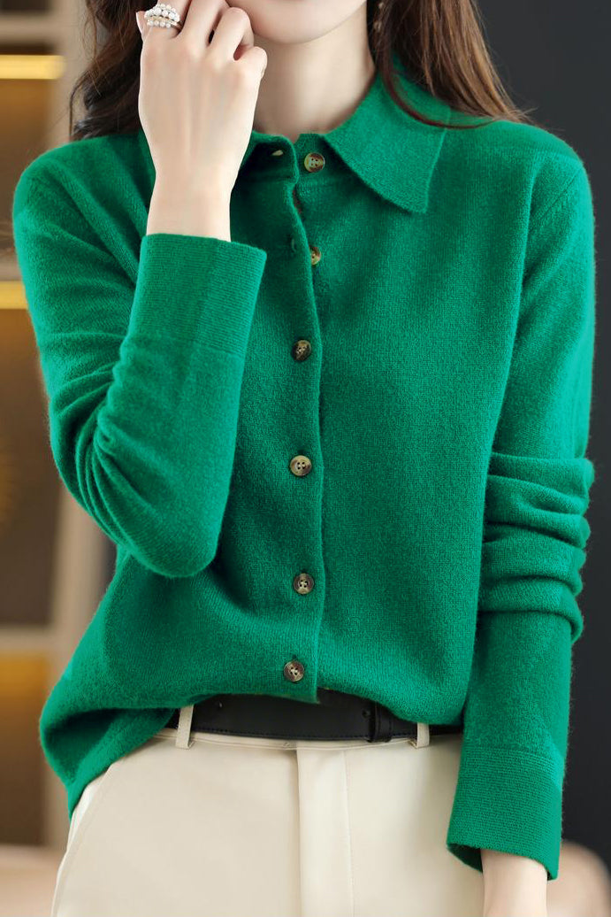 Casual Polo Collar Loose Knitted Cardigan