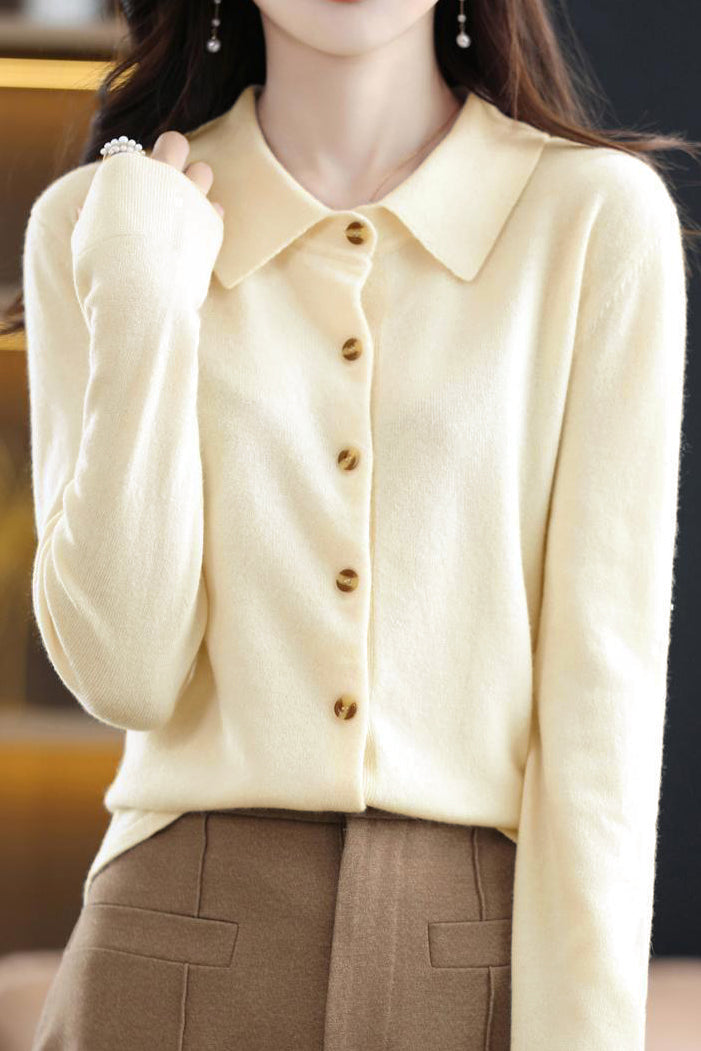 Casual Polo Collar Loose Knitted Cardigan