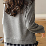 Casual Plaid Patchwork Fake Two-Piece Asymmetric Placket Knitted Top