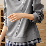 Casual Plaid Patchwork Fake Two-Piece Asymmetric Placket Knitted Top