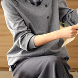 Casual Plaid Patchwork Fake Two-Piece Asymmetric Placket Knitted Top