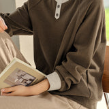 Casual Crew Neck Brushed Color-Block Textured Knitted Top