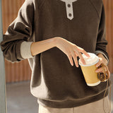 Casual Crew Neck Brushed Color-Block Textured Knitted Top