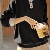 Casual Crew Neck Brushed Color-Block Textured Knitted Top