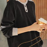 Casual Crew Neck Brushed Color-Block Textured Knitted Top