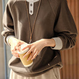 Casual Crew Neck Brushed Color-Block Textured Knitted Top