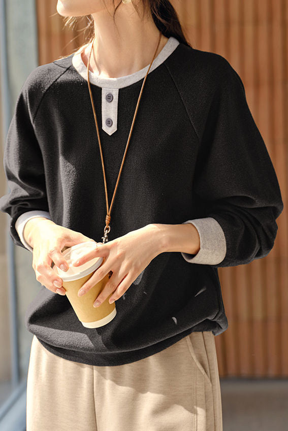 Casual Crew Neck Brushed Color-Block Textured Knitted Top