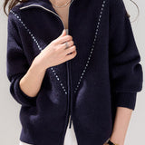 Casual Lapel Solid-Color Zipper Sweater Cardigan
