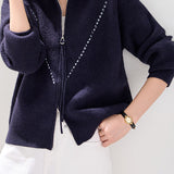 Casual Lapel Solid-Color Zipper Sweater Cardigan