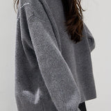 Casual Lapel Solid-Color Zipper Sweater Cardigan