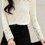 Half-High Neck Lace-Trimmed Collar Shirt