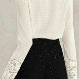 Half-High Neck Lace-Trimmed Collar Shirt