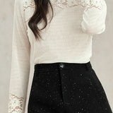Half-High Neck Lace-Trimmed Collar Shirt