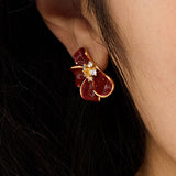 Elegant Exquisite Red Enamel Floral Stud Earrings